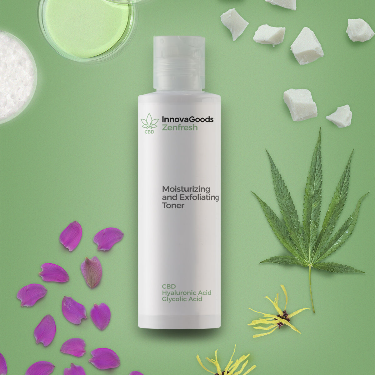 InnovaGoods Elektrisches Gesichts-Sauna-Pack, CBD Zenpure Gesichtsreiniger 200 ml, CBD Zenfresh Toner 150 ml