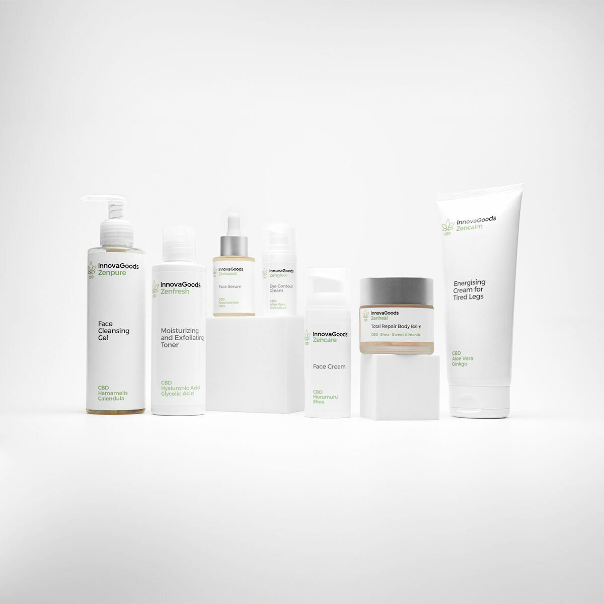 InnovaGoods Elektrisches Gesichts-Sauna-Pack, CBD Zenpure Gesichtsreiniger 200 ml, CBD Zenfresh Toner 150 ml